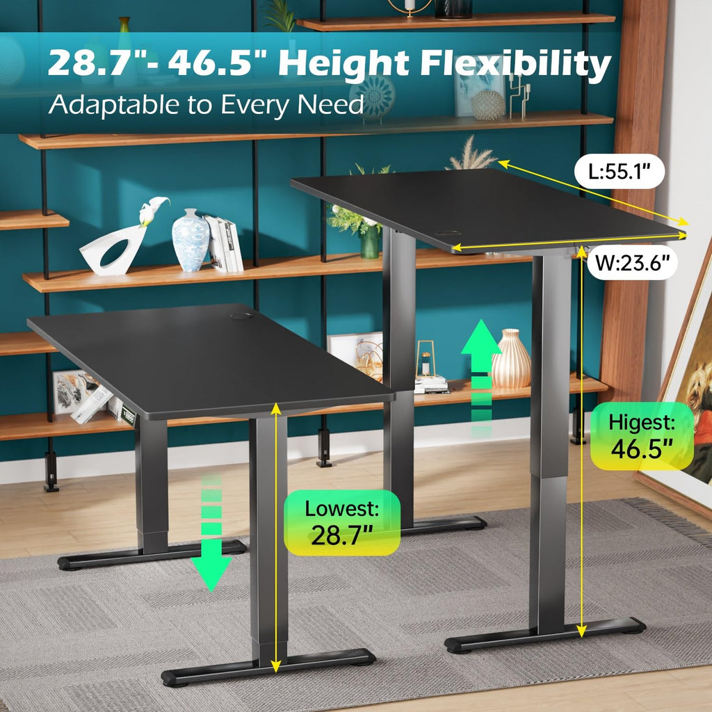 Height Adjustable Electric Standing Desk 55 inches Modern Computer Desk Sit Stand up Desk Ergonomic Adjustable