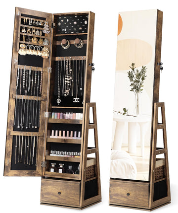 360° Swivel Jewelry Cabinet, Full Length Mirror, Lockable