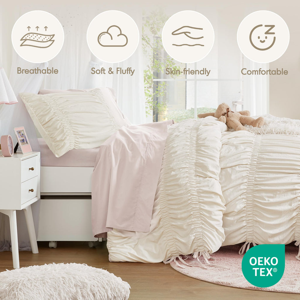 Ruched Ivory Comforter Set, 2pc