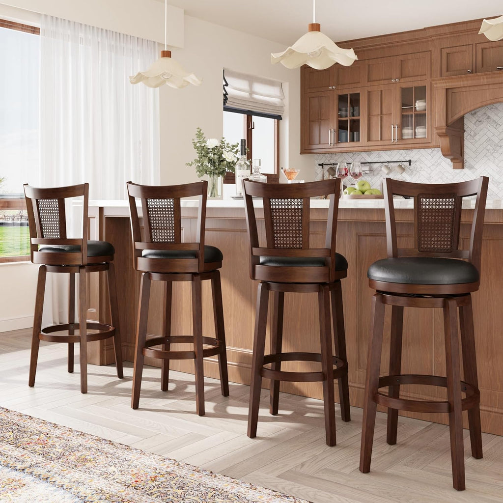 30 Inch Bar Stools Set of 4, Wooden Swivel Bar Stools, 360 Degrees Swivel Chairs with Upholstered, Wrap-Around