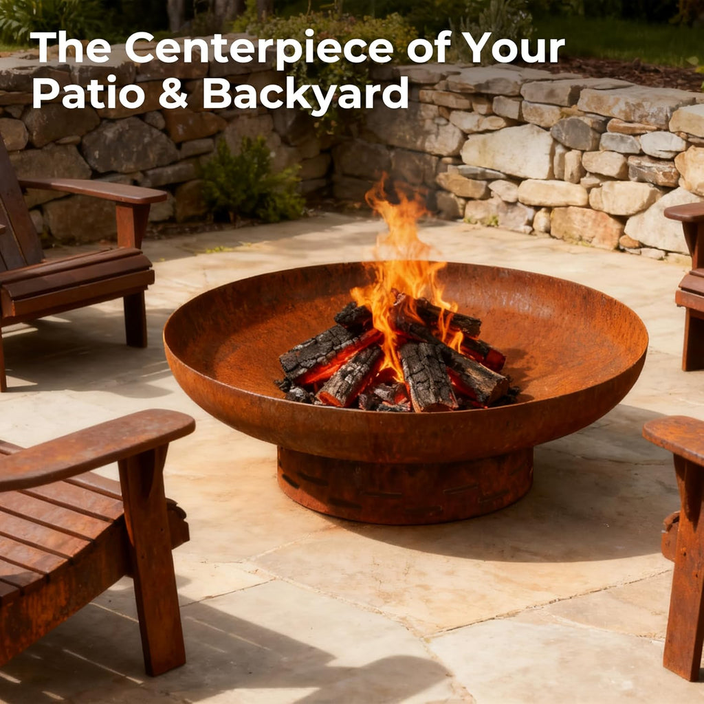 Fire Pit for Outside Wood Burning, 35.5 Inch Large Round Firepit Bowl Outdoor and Patio