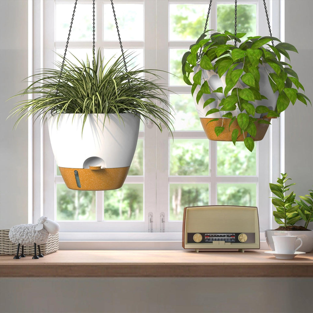 12 Inch Large Self Watering Hanging Planters for Indoor Outdoor Plants - Water Level Indicator & Removable 60 Oz