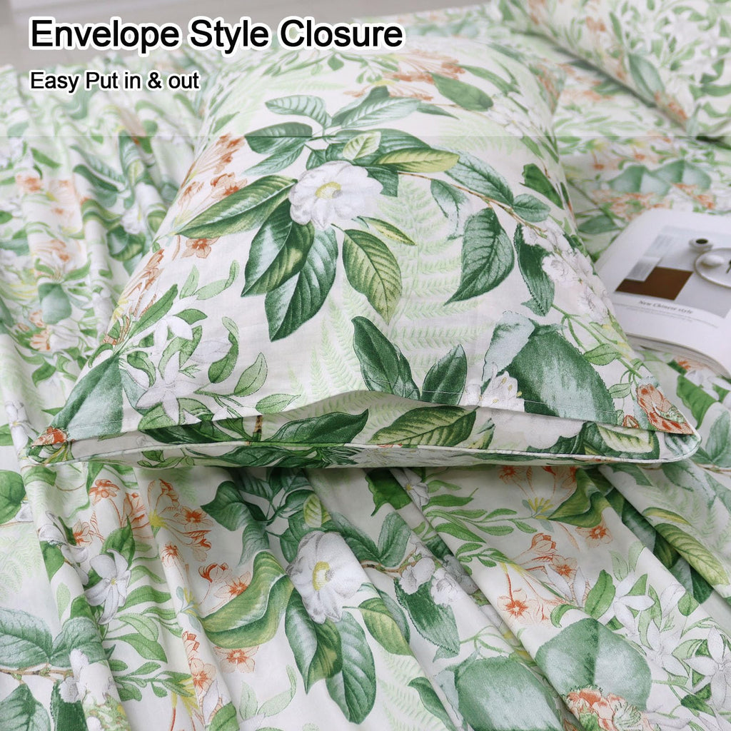 Green Floral Sheet Set Cal King, 100% Cotton Pink Flower Printed Sheets College Sheets Botanical Shabby White Floral
