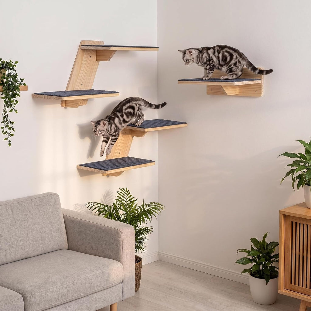 Large Cat Wall Shelves, Solid Wood Wall Mounted Cat Climbing Perch