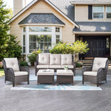 Belord High Back Patio Chairs Set of 2 - Brown Wicker Outdoor Seating