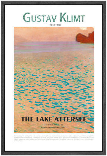 Framed Canvas Print Wall Art Gustav Klimt Pastel Watercolor The Lake Attersee Classic Vintage Illustrations Fine Art