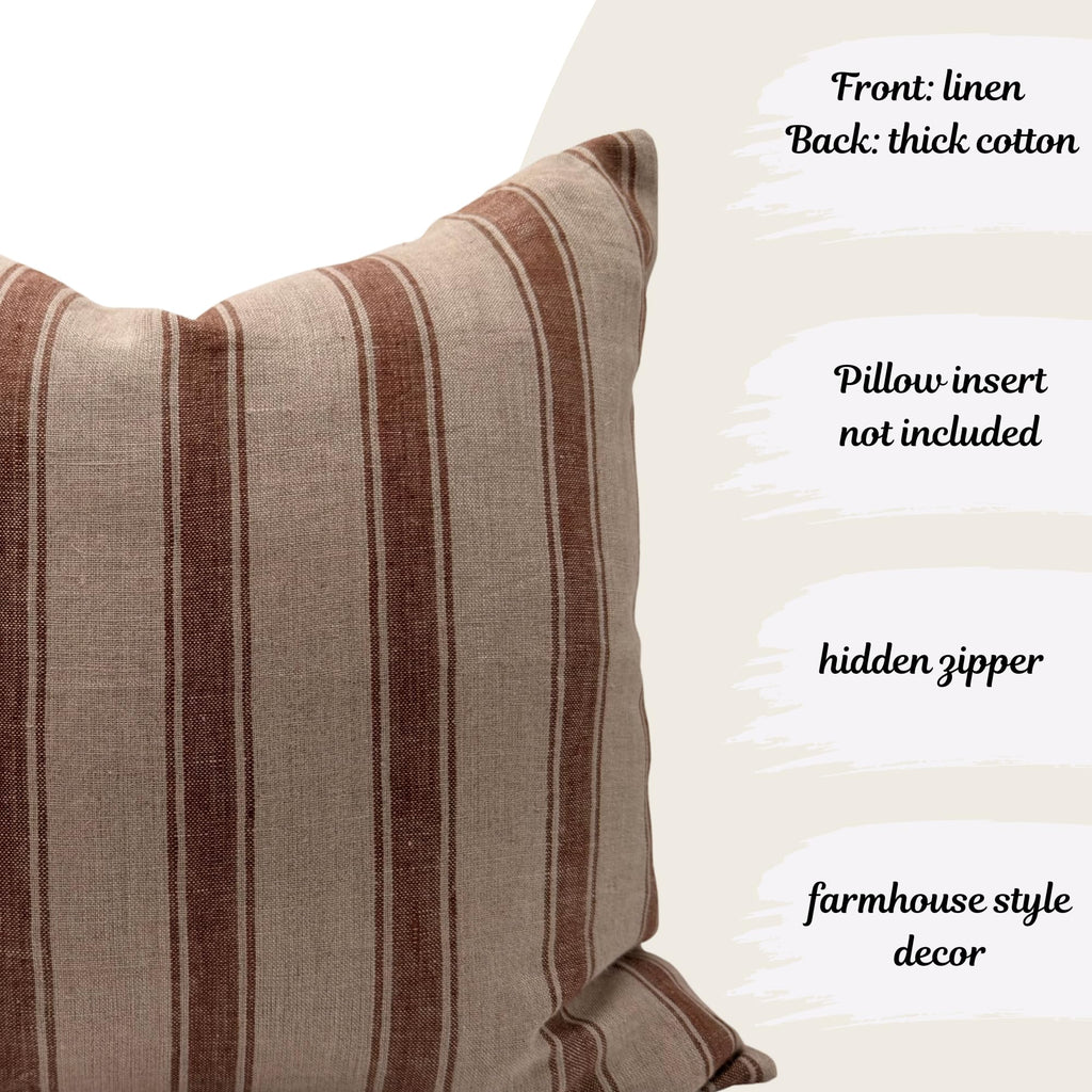 Throw Pillow Covers Stripe Brown Pillow Cover Spring Decorative Pillow Covers (Brown Stripes, 22" L x 22" W)