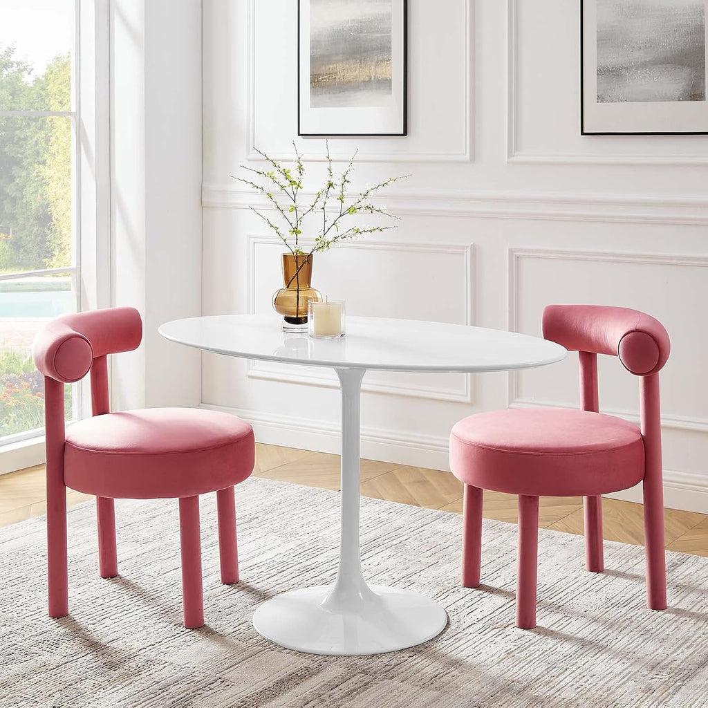 Lippa 48" Mid-Century Modern Dining Table with Oval Top and Pedestal Base in White