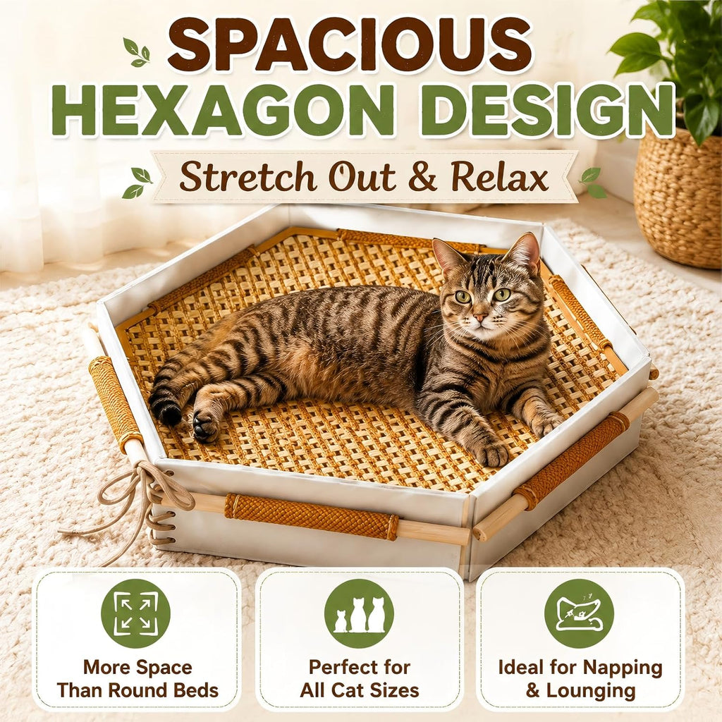 General Cat Bed, Handwoven Cat Basket with Removable Swing Mat & Play Rope
