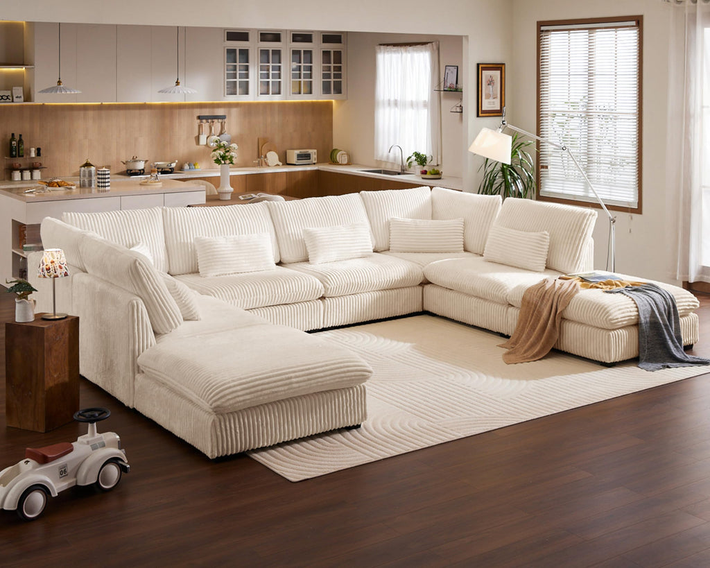 154" Oversize Corduroy Modular Sectional Sofa Couches, White