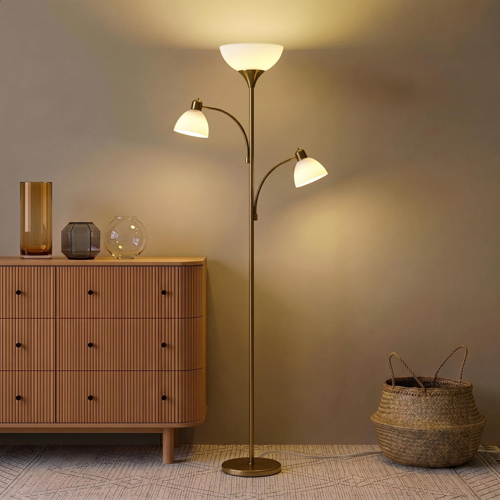 Sky Dome Double LED Floor lamp, Torchiere Super Bright Floor Lamp with 2 Reading Lamps s & Offices - Dimmable Tall