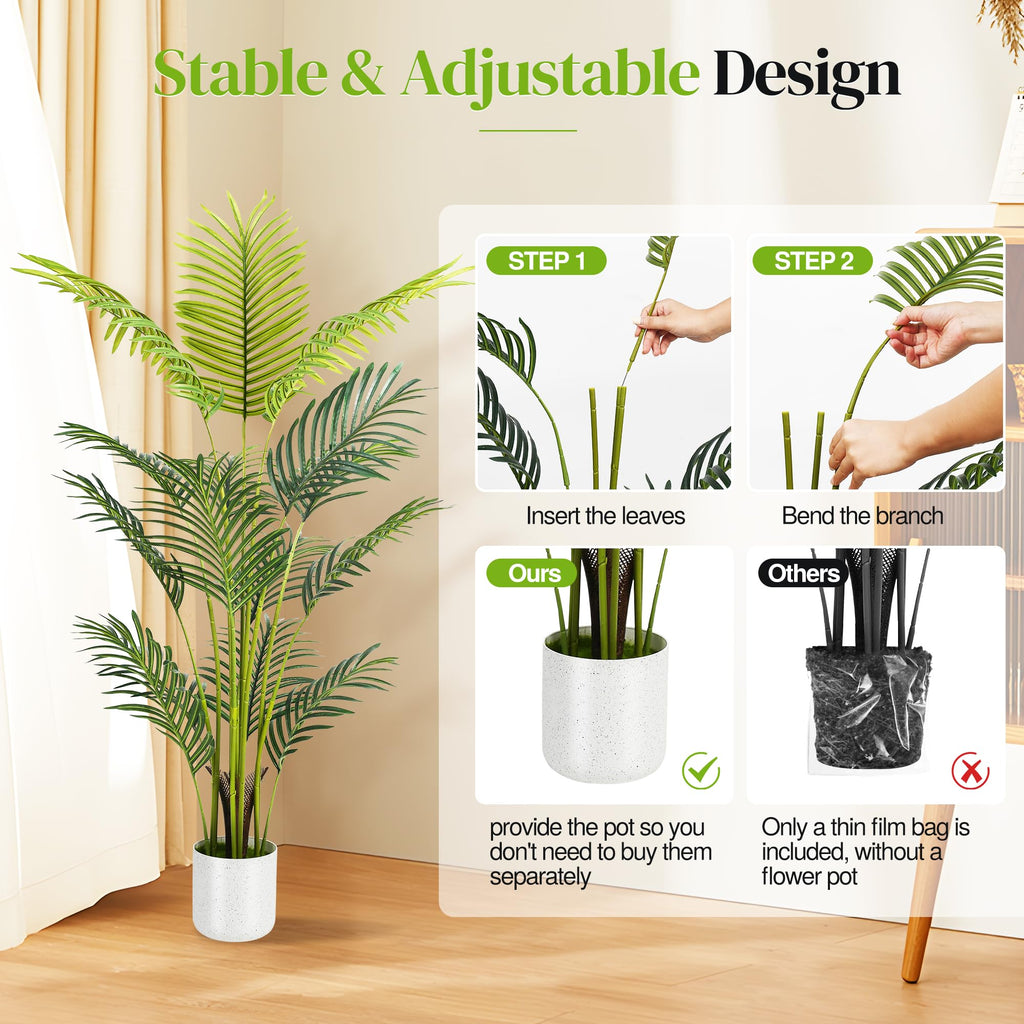 Artificial Palm Tree 4FT, Fake Tree with White Tall Planter 2 Pack, Faux Tropical Areca Floor Plant in Pot