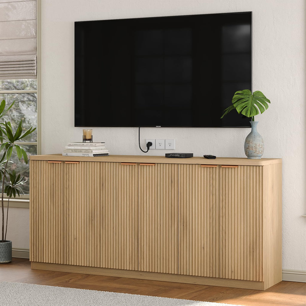 70" Large Buffet Sideboard Cabinet, Fluted Cabinet 6 Doors, Buffet Table Coffee Bar Wine Bar Storage Cabinet