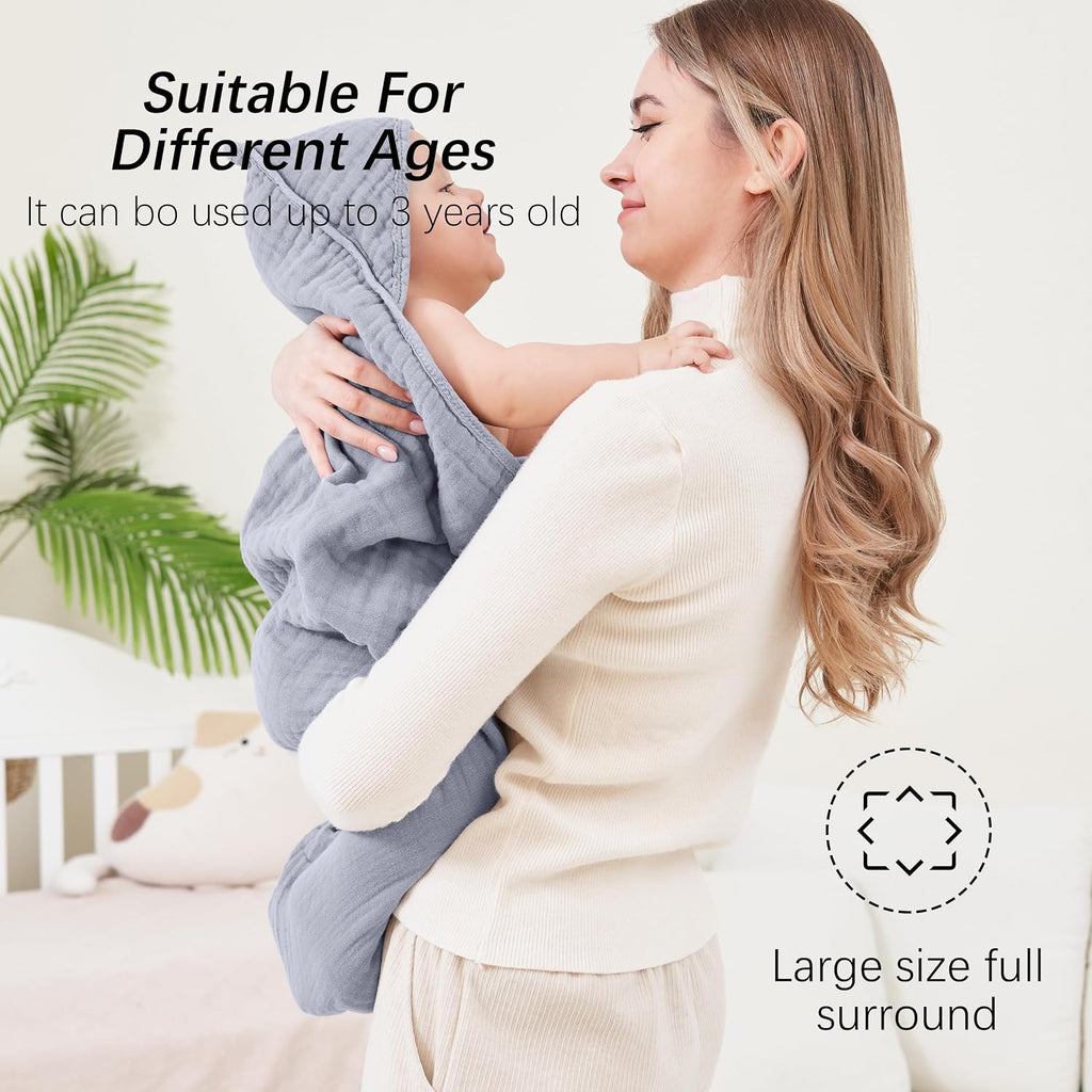 Muslin Hooded Baby Bath Towels - 2 Pack 100% Cotton Towel for Babies, Infants, Toddlers - 32x32Inch - Highly