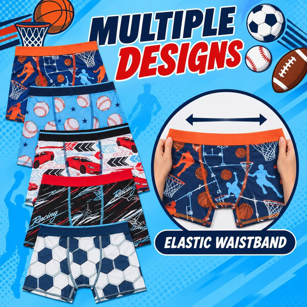 Underwear Sports Patterns AOP Boy's Pack Boxer Briefs