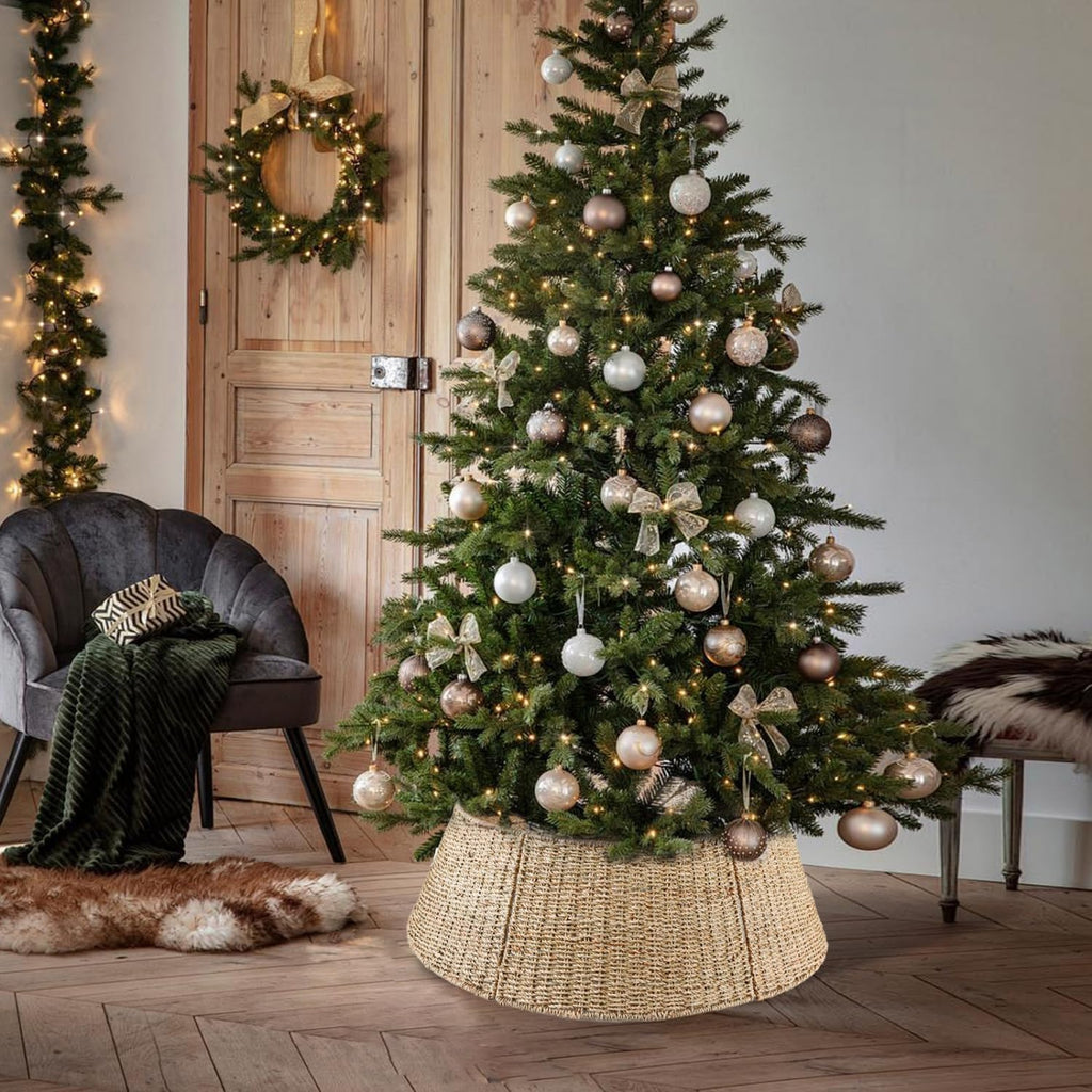 32 in Extra Large Rattan Christmas Tree Collar Basket - Rustic Handcrafted Christmas Tree Stand Cover Woven Tree