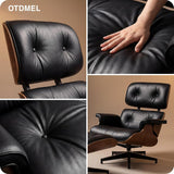 Mid-Century Modern Lounge Chair & Ottoman — Premium Top-Grain Leather, Walnut Base, Extended Chaise
