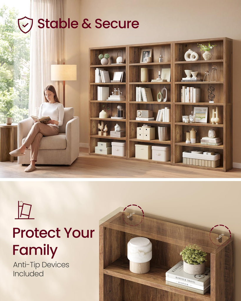 6-Tier Bookshelf, Minimalist Bookcase with Adjustable Shelves