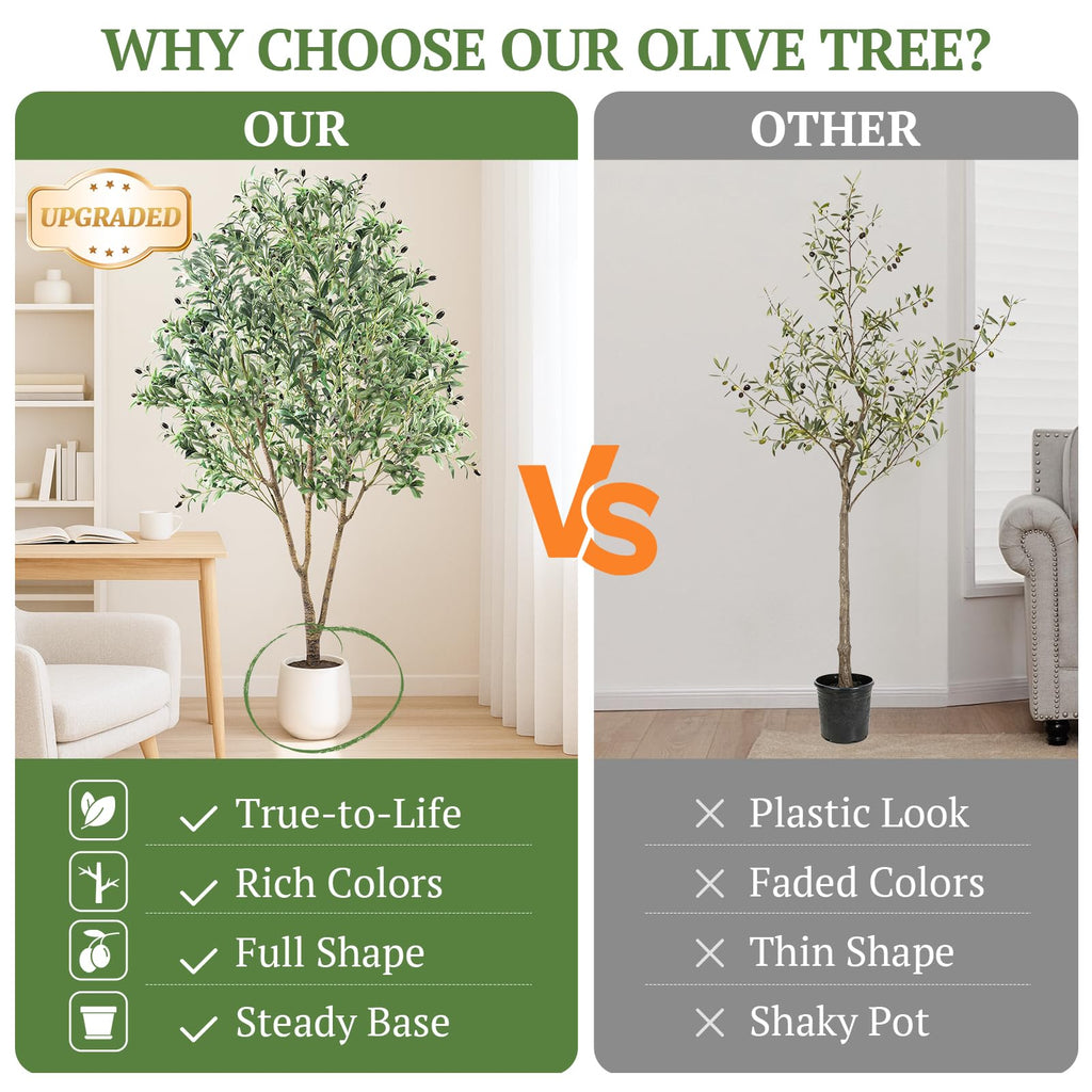 Large Olive Trees Artificial Indoor 7FT, Upgraded Faux Olive Tree with Realistic Leaves and Fruits, Heavy Base