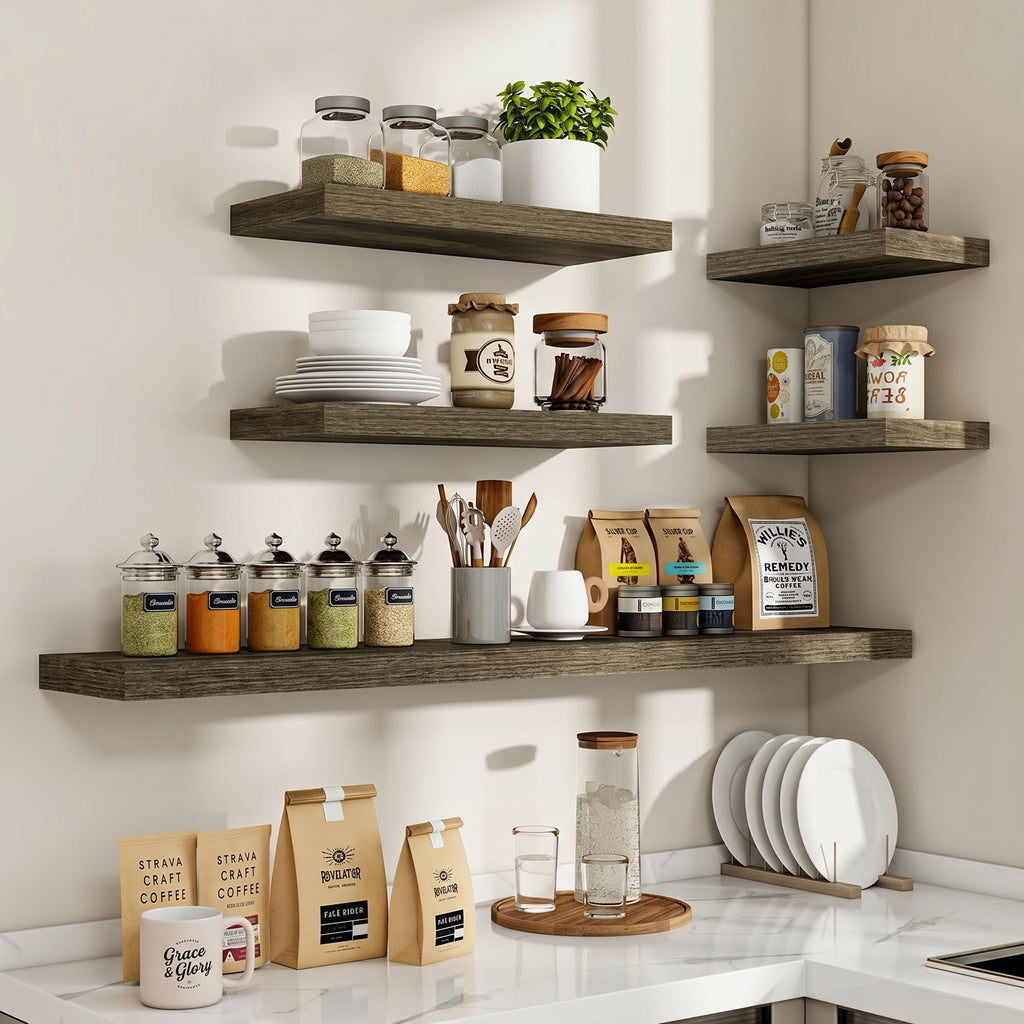 72in Floating Shelves, 9.25" Deep x 1.5" Thick Floating Shelves for Wall, Wooden Shelves, 1 Pack, Grey Oak