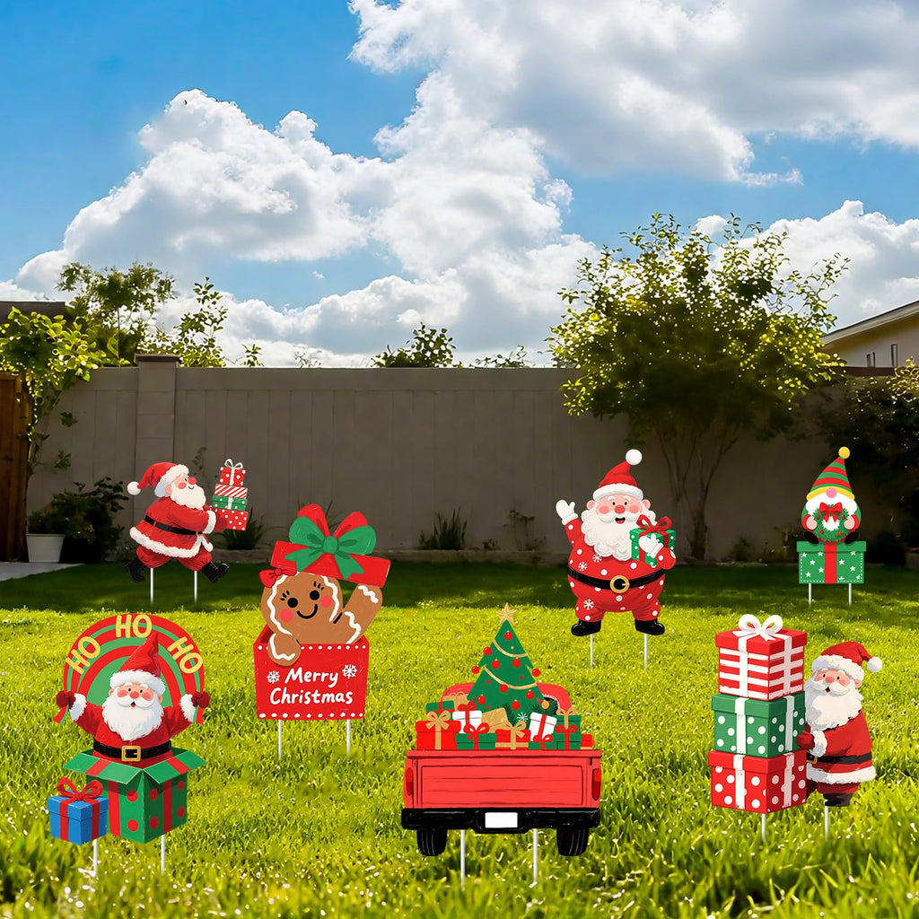 Christmas Decorations Outdoor Yard Signs - 11 PCS Christmas Santa Claus Tree Snowman Yard Signs Decor Cheerful