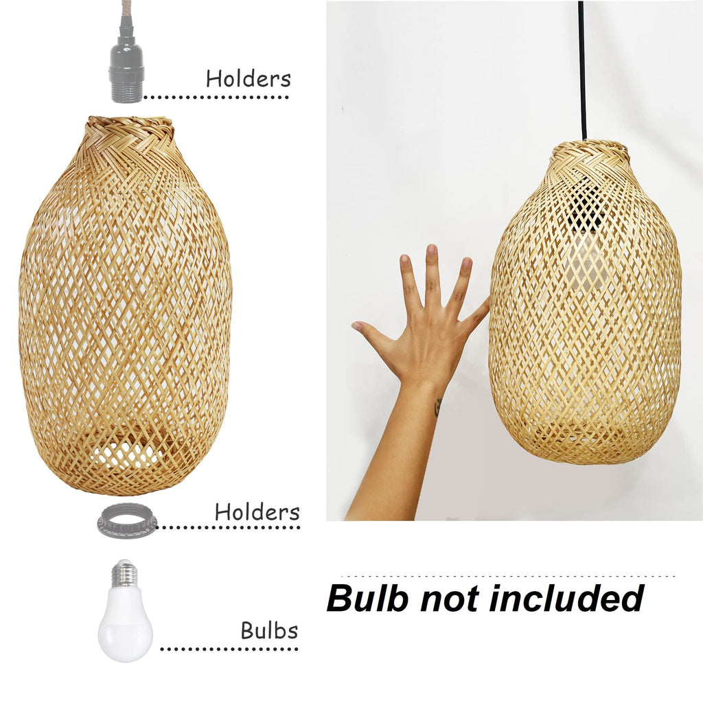 Bamboo Bulb Guard Lamp Cage for Pendant Lights, Rustic Vintage Bamboo Lamp Shade with FREE Dimmable 40W LED Bulb