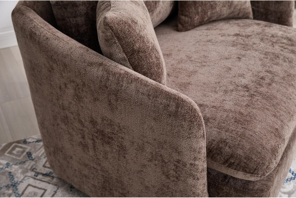 Modern Swivel Lounge Chair and Ottoman — Brown Chenille