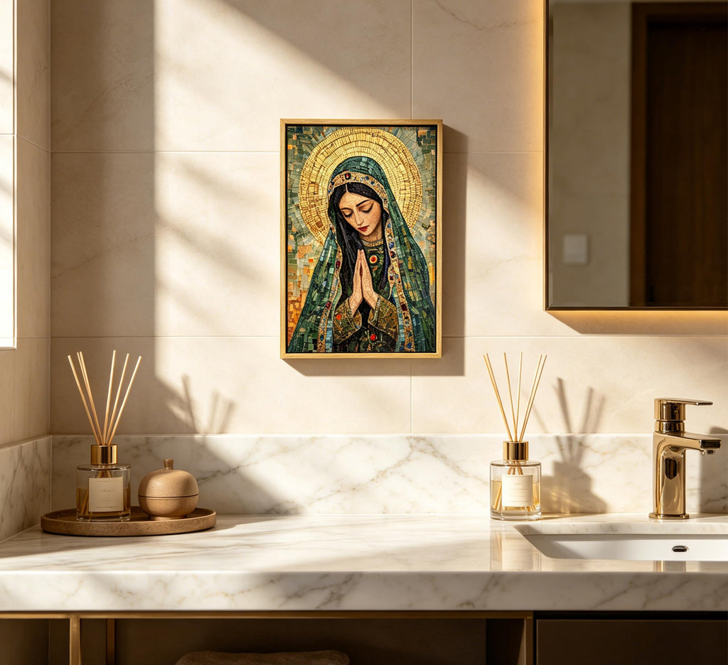 Framed Blessed Mother Wall Art, Virgin Mary Catholic Painting Canvas Prints, Our Lady of Guadalupe Portrait Picture