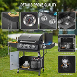 4-Burner Propane Gas Grill with Side Burner, 58,000 BTU BBQ Grill with Enameled Cast Iron Grates, Cabinet and Shelf for Patio and Backyard