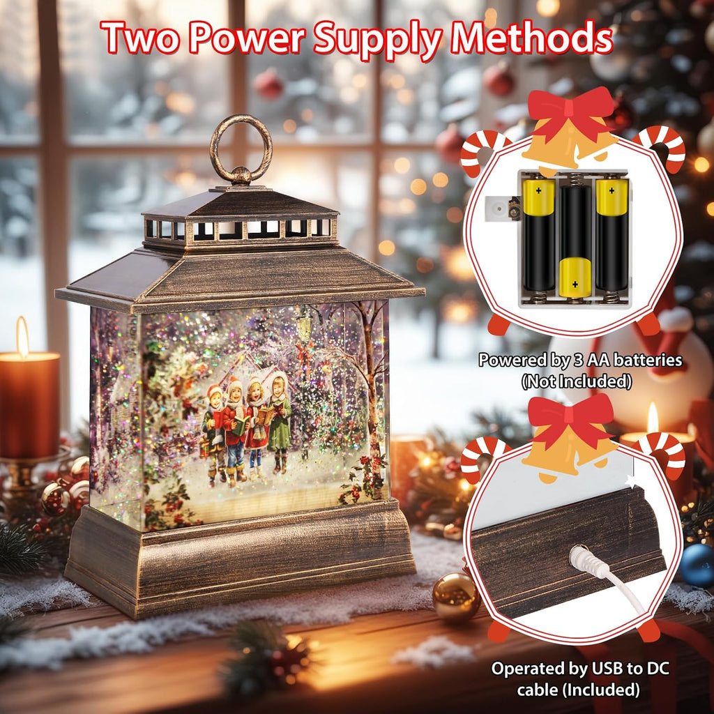 Christmas Snow Globe Lantern Water Glittering Lantern with 8 Songs & 6H Timer Romote Control Christmas Snow Globes