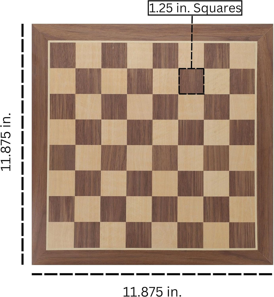 Classic Walnut Wooden Chess Board Only 11.875 inches, Large Chess Board for Adults, Wood Veneer Chessboard, 1.25 inch