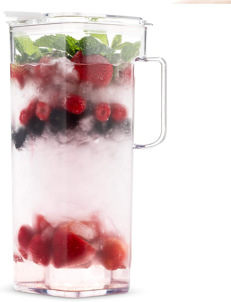 Tritan Plastic Water Pitcher with Lid - BPA-Free, Square Water & Iced Tea Pitcher - Dishwasher Safe - Tea, Sangria