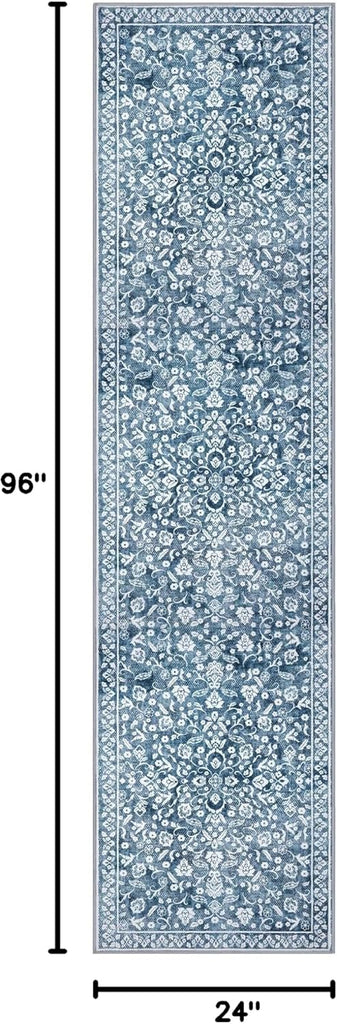 Vintage 2x8 Hallway Runner Rug, Blue and White Washable Rug, Non-Slip Super Soft Kitchen Runner Rug,