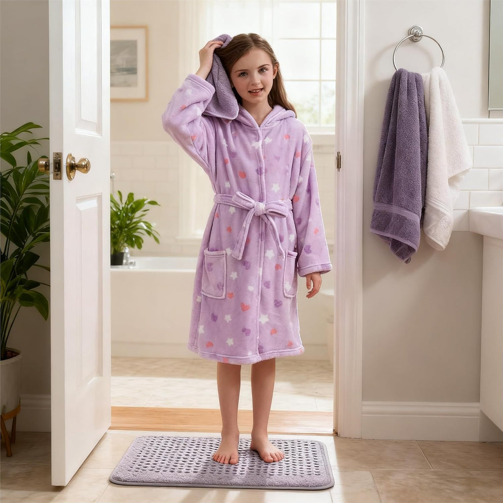 Girls Fleece Hooded Robe, Soft Unicorn Bathrobe for Kids