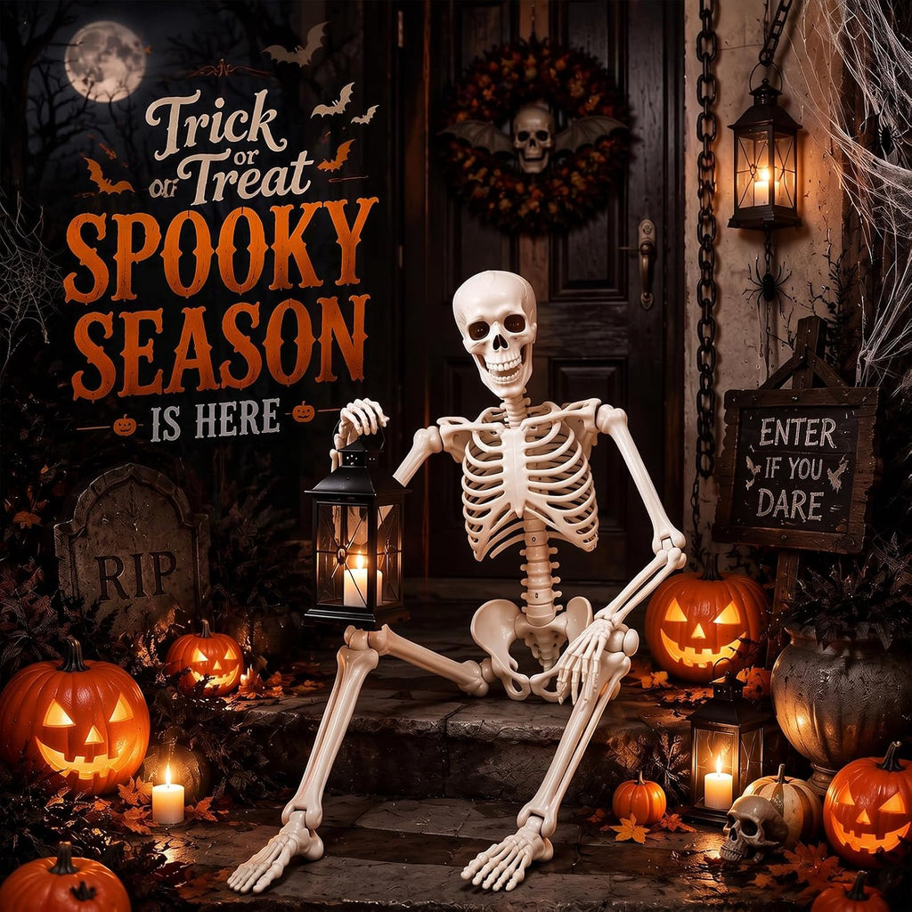 36" Halloween Skeleton, 3 ft Human Skeleton Full Body Posable Joints Plastic Skeleton for Halloween Decoration, Yard