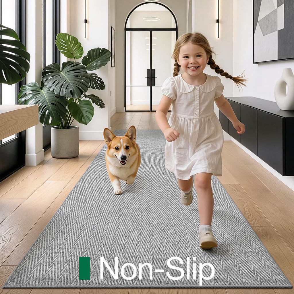 Ultra Thin Runner Rug, Entryway Rug, Light Gray