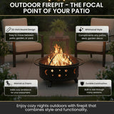 Fire Pit - 32-Inch Outdoor Wood Burning Firepit with Screen, Poker, and Cover - Outdoor Fire Pits for Backyard, Deck, or Patio by (Black) - Image 2