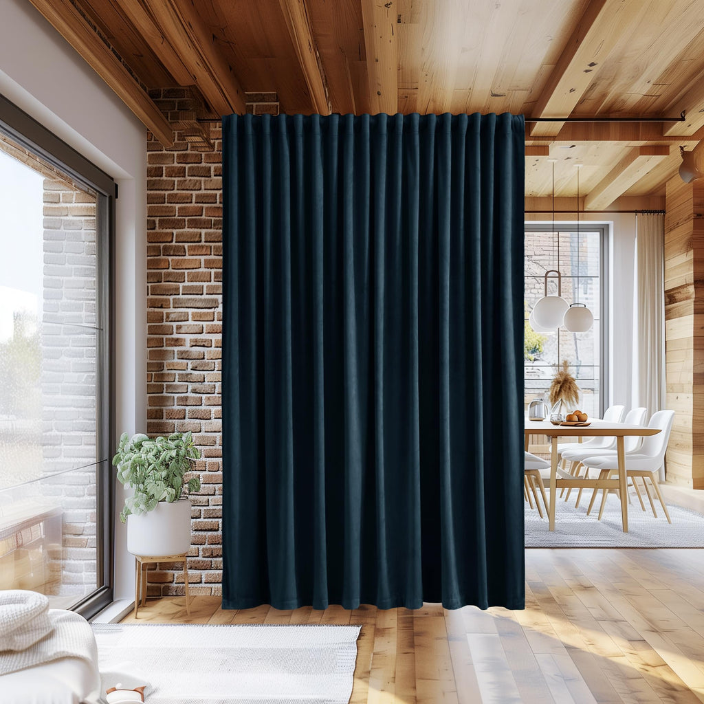 Extra Wide Room Divider Curtains Navy Blue Velvet Blackout Thermal Energy Efficient Window Drapes Theater Apartment