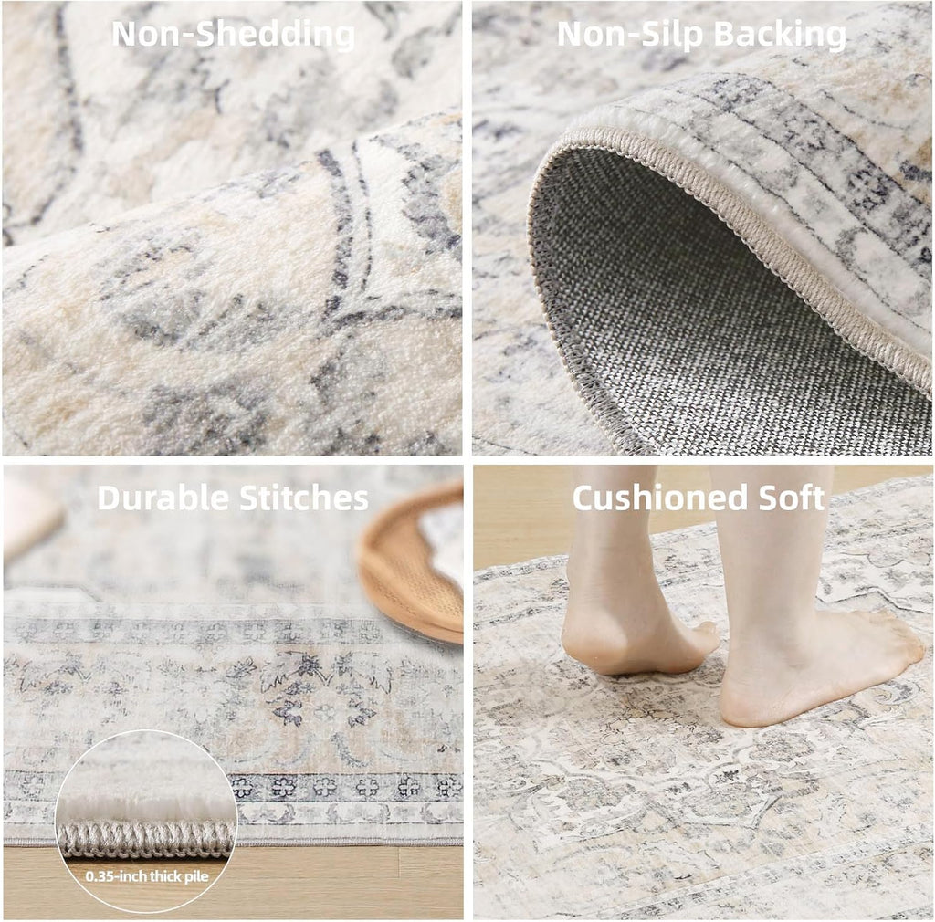 Machine Washable Runners Rug : 2'6"x8' Kitchen Runner Rugs with Rubber Backing Non Slip Low Pile Soft Faux Wool Boho