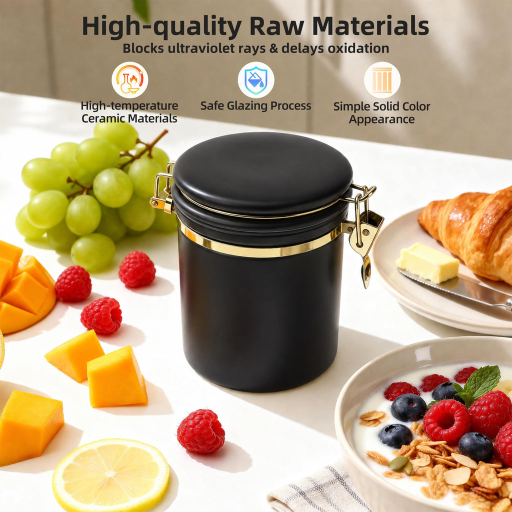 Ceramic Storage Jar with Lid - 700ml Airtight Kitchen Canister for Flour, Sugar, Coffee, Pantry & Countertop