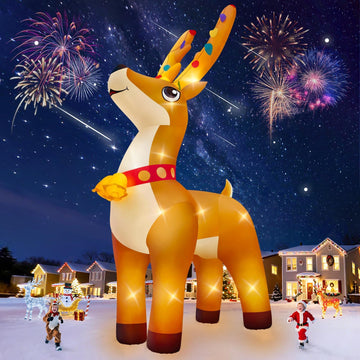 20FT Christmas Inflatable Elk with LED Light, Giant Xmas Elk with Bell Inflatables Christmas Blow Up Yard Outdoor
