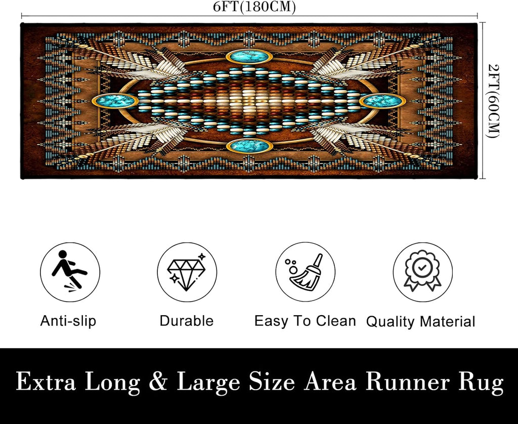 Southwestern Runner Rug 2x6,Rustic South Western Aztec Tribal Native American Indian,Vintage Throw Accent Area Rug