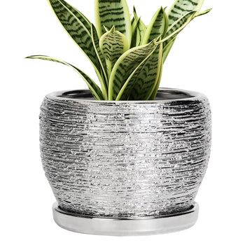 Ceramic Plant Pots - 6 Inch Planter for Indoor Outdoor Plants, Modern Round Flower Pots with Drainage Hole and