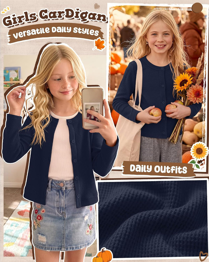 Girl's Waffle Knit Cardigan for Kids