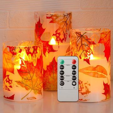 Fall Flameless Candles, Maple Leaf Battery Operated Candles with Remote
