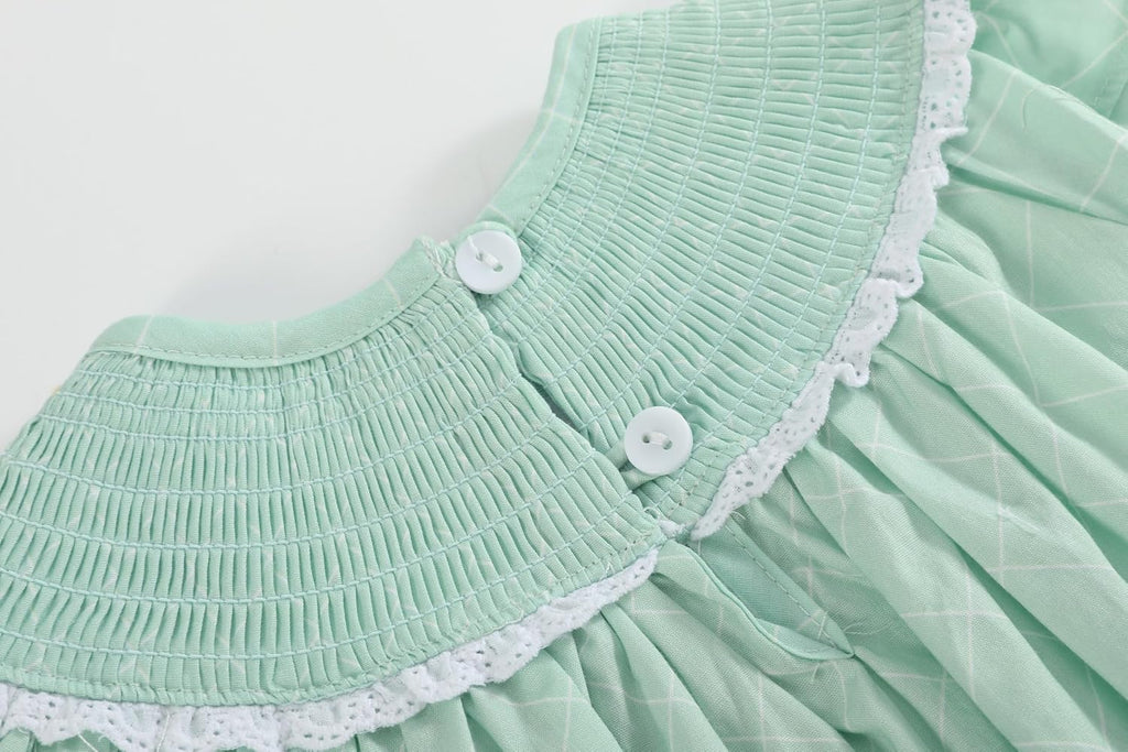 Baby Girls Smocked Ruffle Romper Cotton Daisy Outfit Infant Toddler Boutique Bubble Romper with Snaps and Ruffle