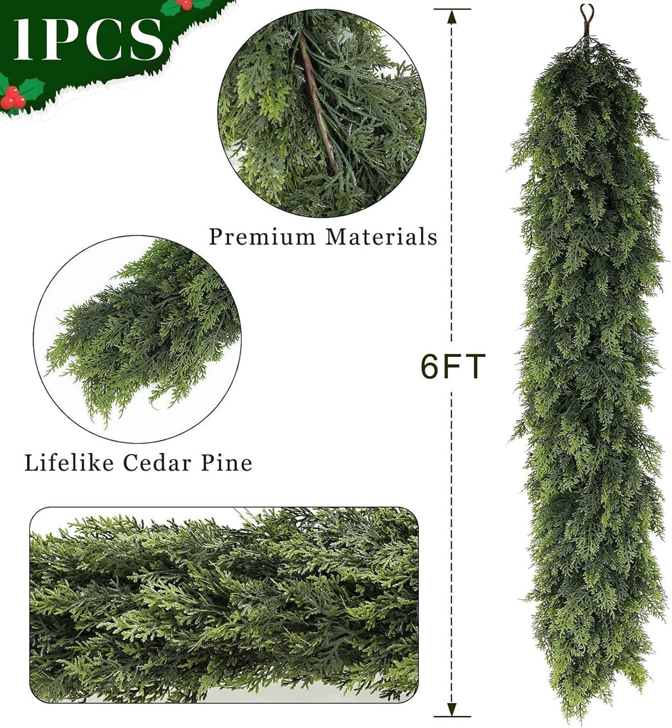 6FT 1Pcs Artificial Christmas Cedar Garlands Fireplace Decoration