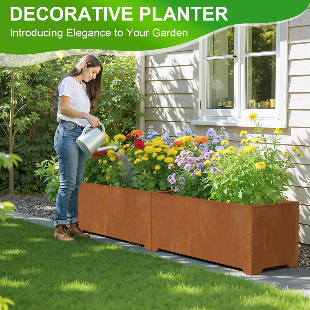 36"x15"x15" Cor ten Steel Planter Box, Large Rectangle Outdoor Planter