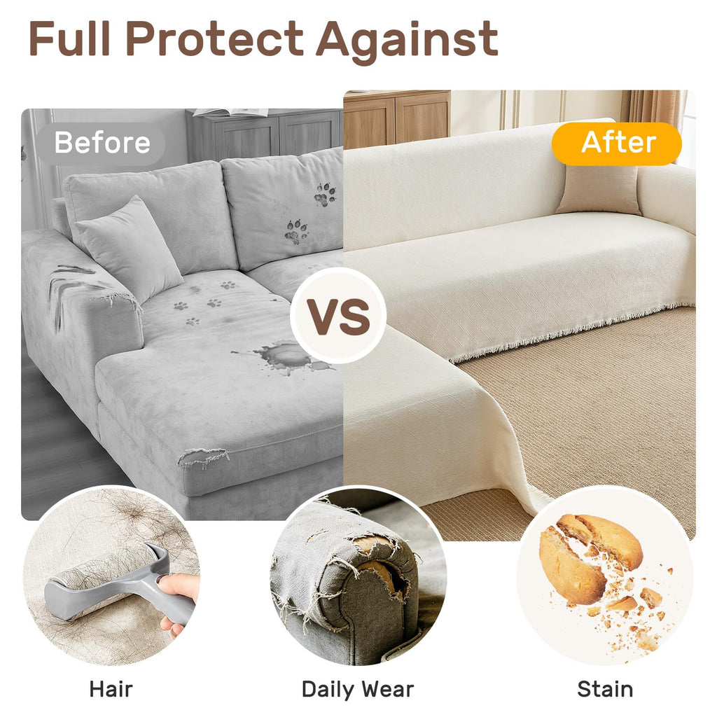 2 Pieces Sectional Couch Covers L Shaped, Cream White, XL