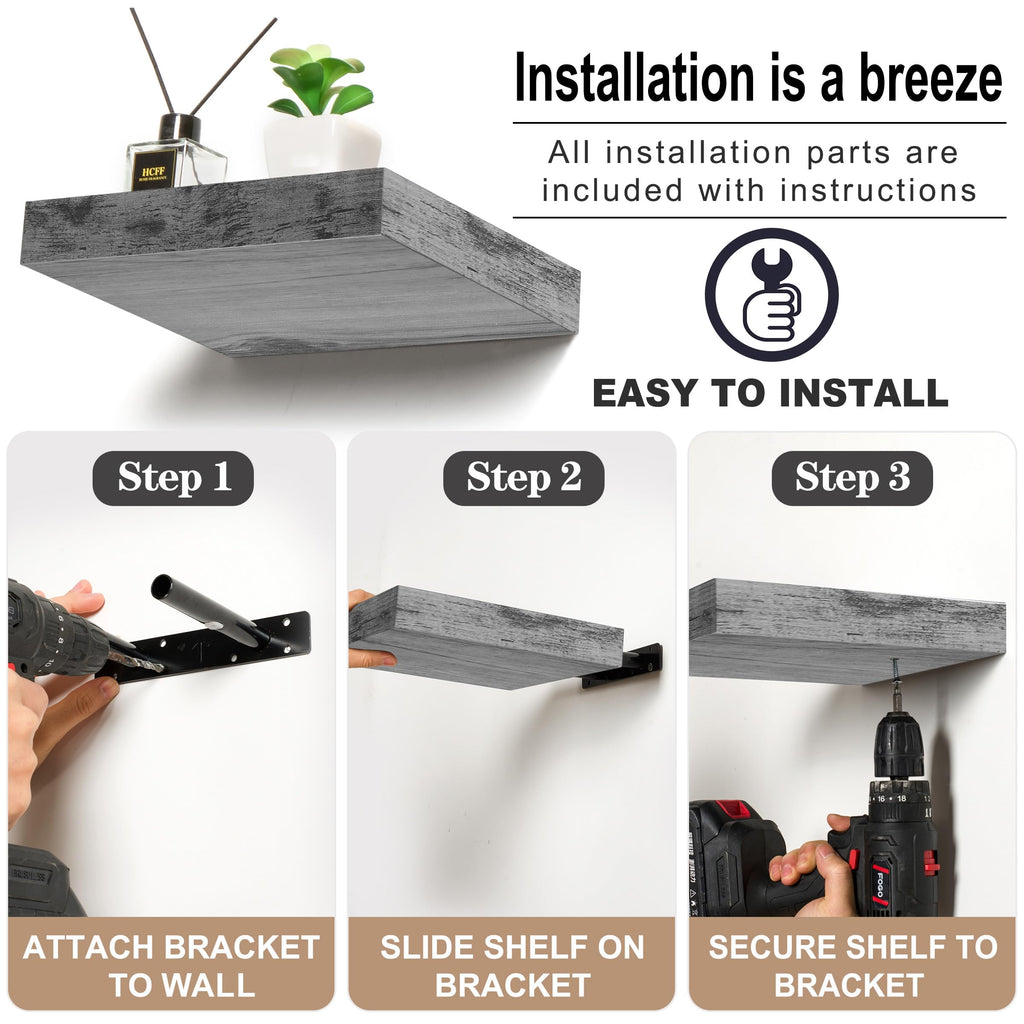9x9 Inch Square Wood Floating Shelves for Wall (4 Pack, Rustic Grey)